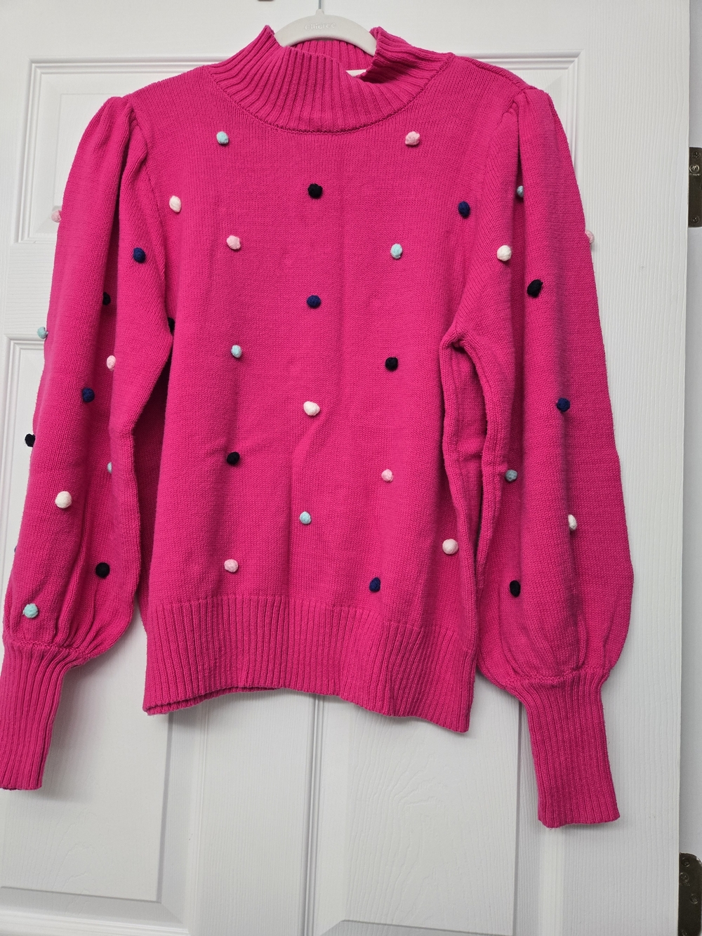 crown & ivy Hot Pink Pom-Pom Turtleneck Sweater